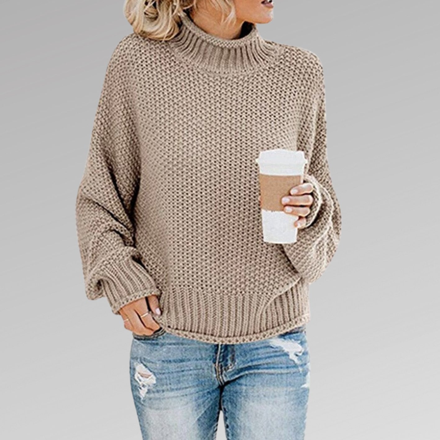 Johanna | Damen Oversize Rollkragen Strickpullover für den Winter