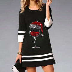 Clara | Damen Weihnachtskleid mit Rentierdruck Pailletten Shift-Kleid