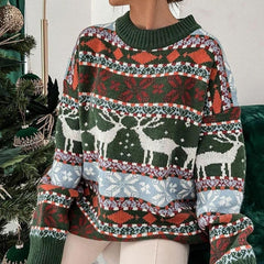 Emilia | Damen Weihnachtspullover mit Rentiermuster Oversized Strickpulli