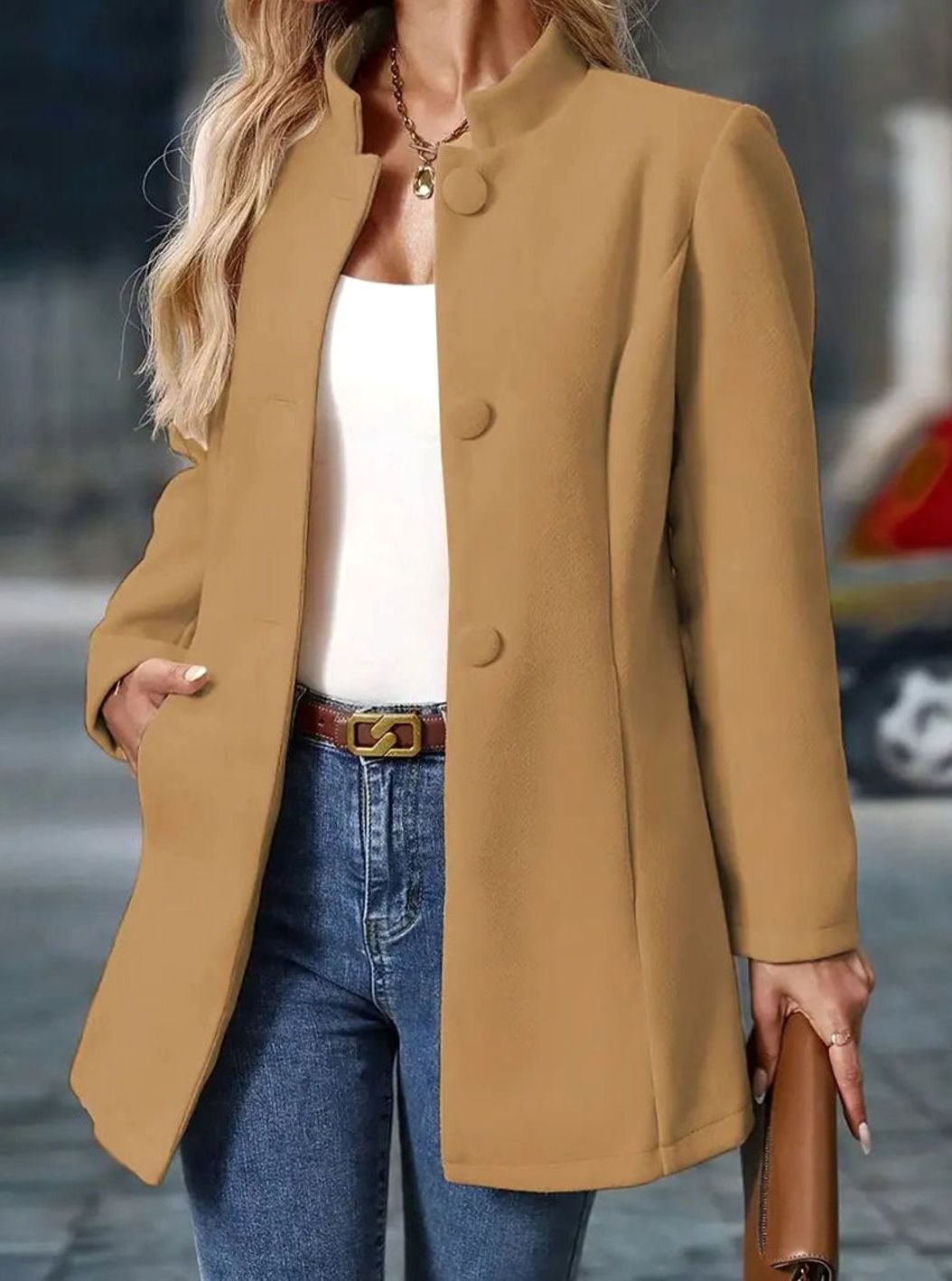 Katharina | Damen Wintermantel mit Knöpfen Stehkragen langärmelig eleganter Schnitt