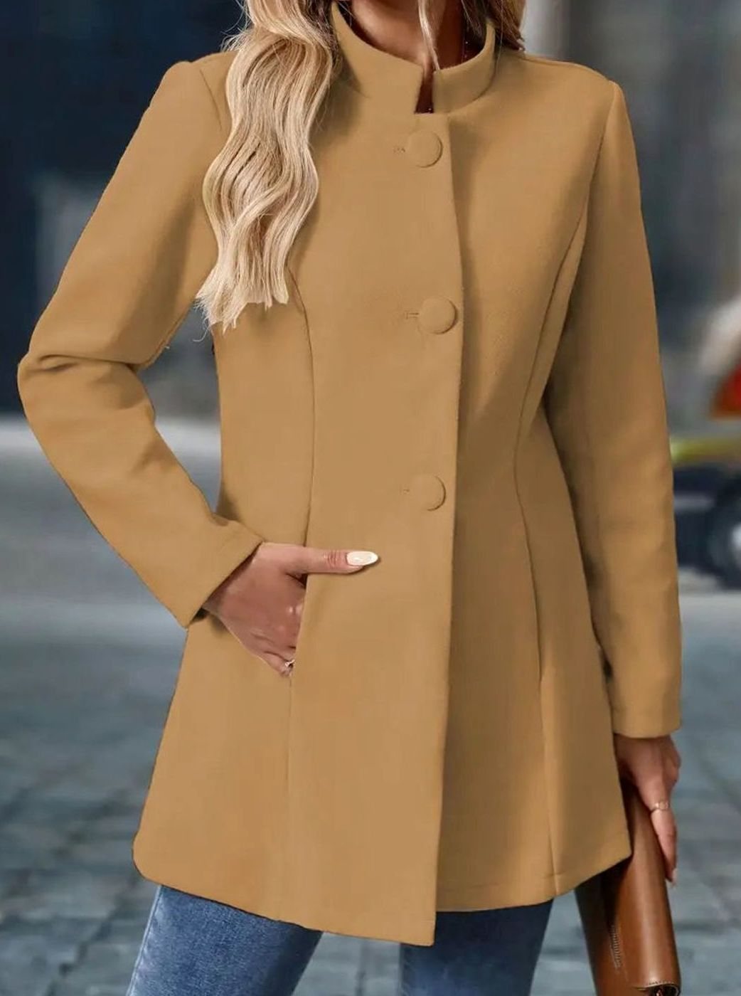 Katharina | Damen Wintermantel mit Knöpfen Stehkragen langärmelig eleganter Schnitt