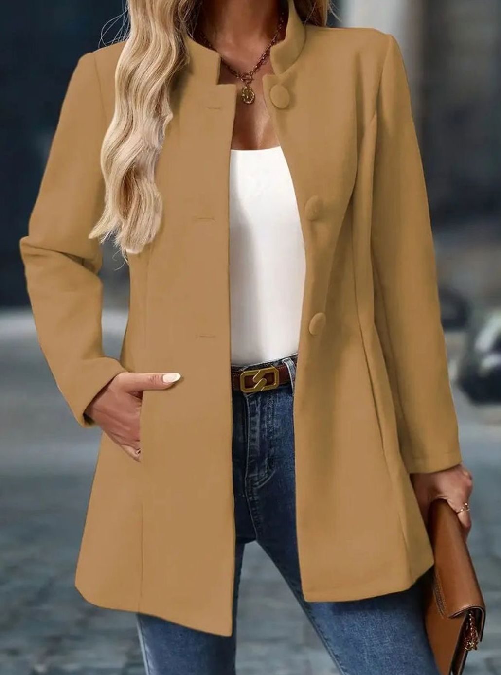 Katharina | Damen Wintermantel mit Knöpfen Stehkragen langärmelig eleganter Schnitt