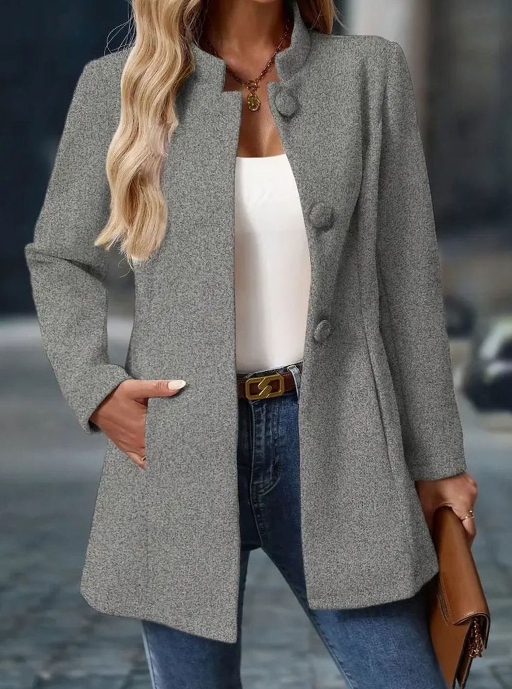 Katharina | Damen Wintermantel mit Knöpfen Stehkragen langärmelig eleganter Schnitt