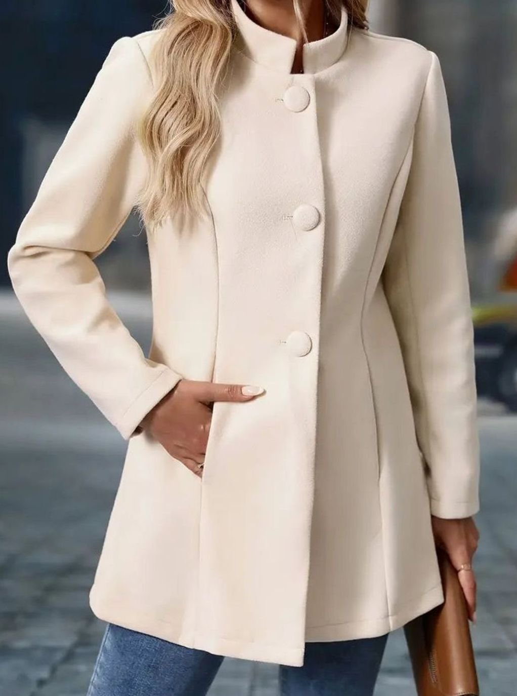 Katharina | Damen Wintermantel mit Knöpfen Stehkragen langärmelig eleganter Schnitt