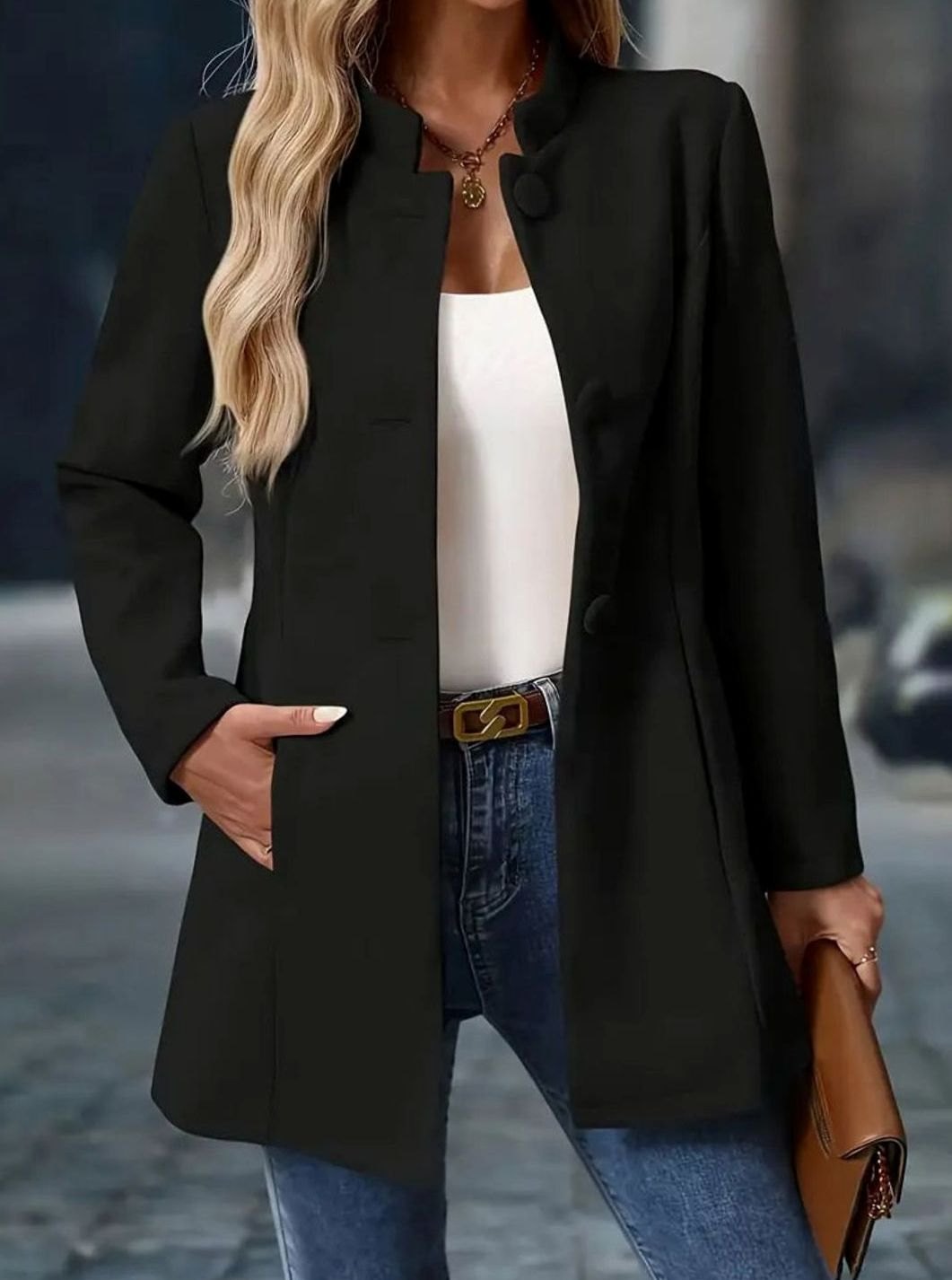 Katharina | Damen Wintermantel mit Knöpfen Stehkragen langärmelig eleganter Schnitt