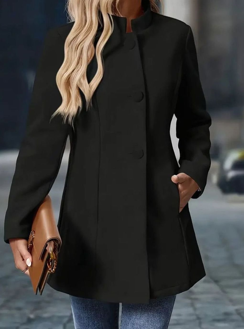 Katharina | Damen Wintermantel mit Knöpfen Stehkragen langärmelig eleganter Schnitt