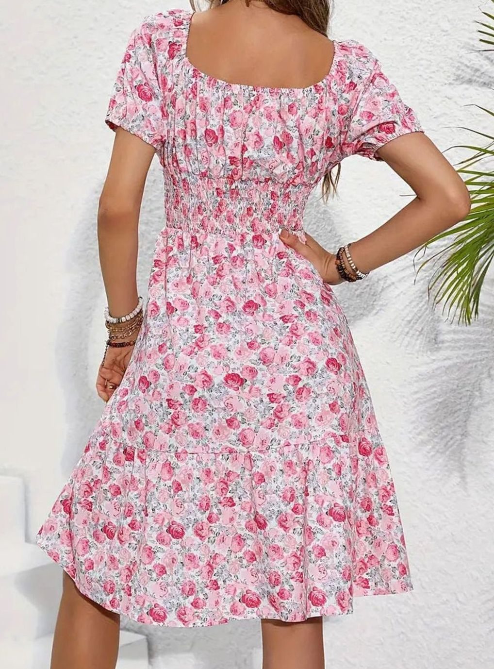 Anna | Dames Bloemenprint Midi-jurk Vierkante Hals Korte Mouw Zomer