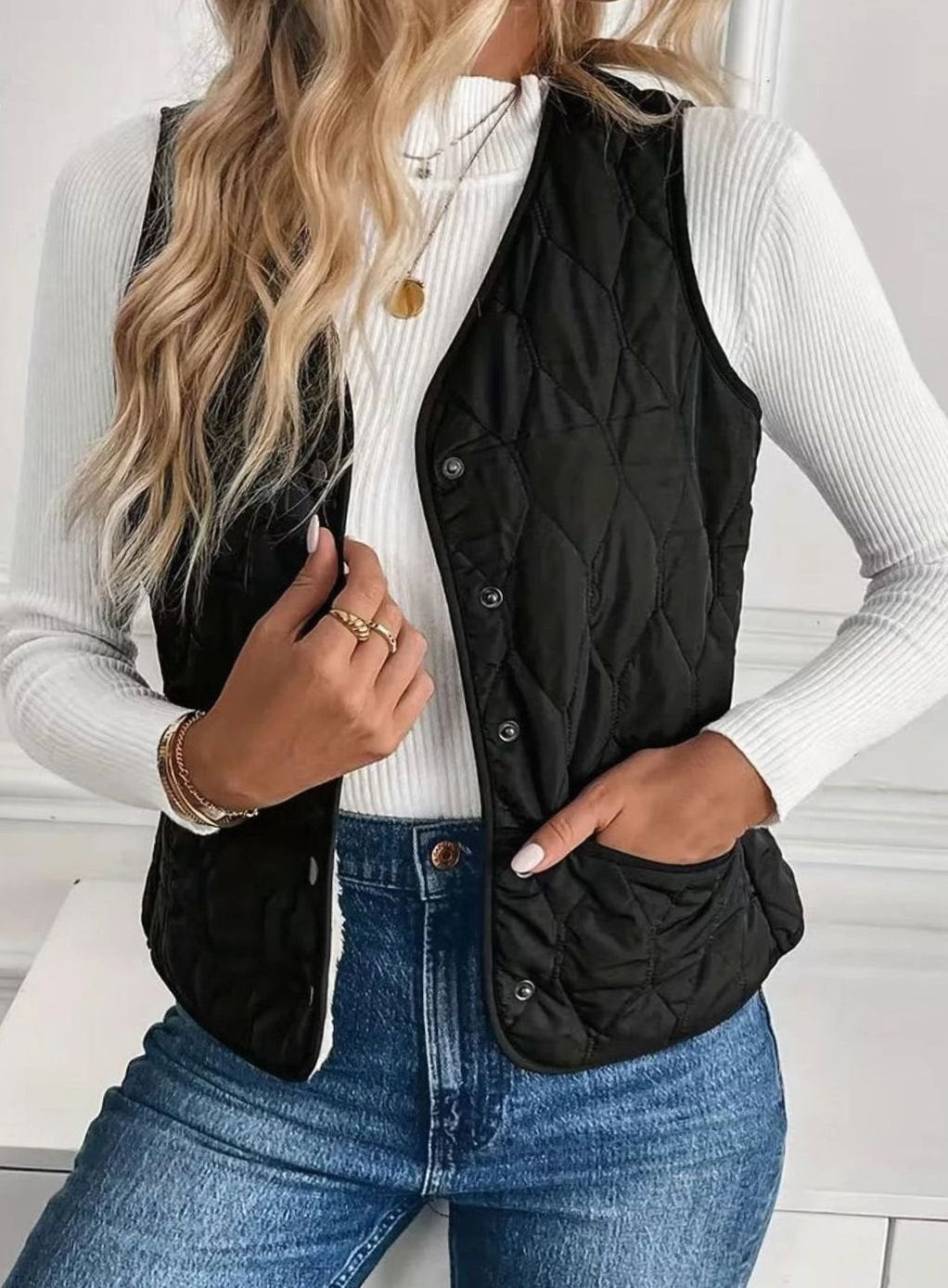 Anna | Dames Gewatteerde Mouwloze Bodywarmer Knoopsluiting Voorzakken parka dames