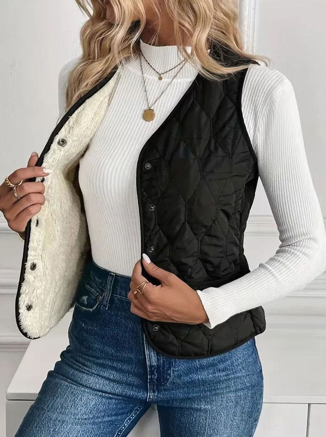 Anna | Dames Gewatteerde Mouwloze Bodywarmer Knoopsluiting Voorzakken parka dames