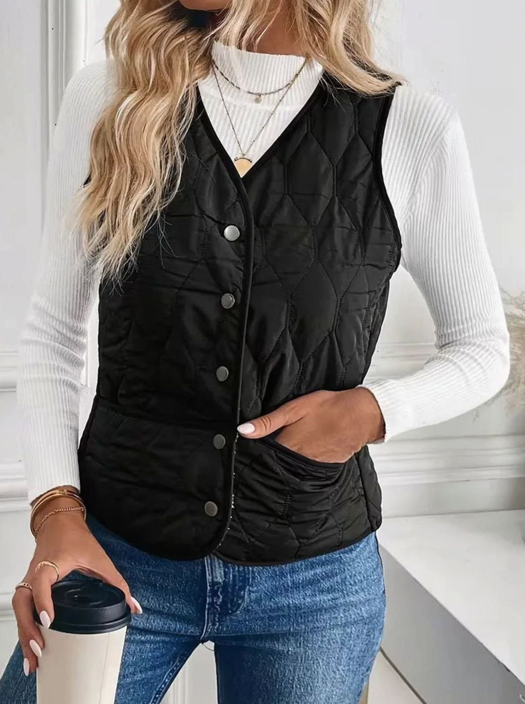 Anna | Dames Gewatteerde Mouwloze Bodywarmer Knoopsluiting Voorzakken parka dames