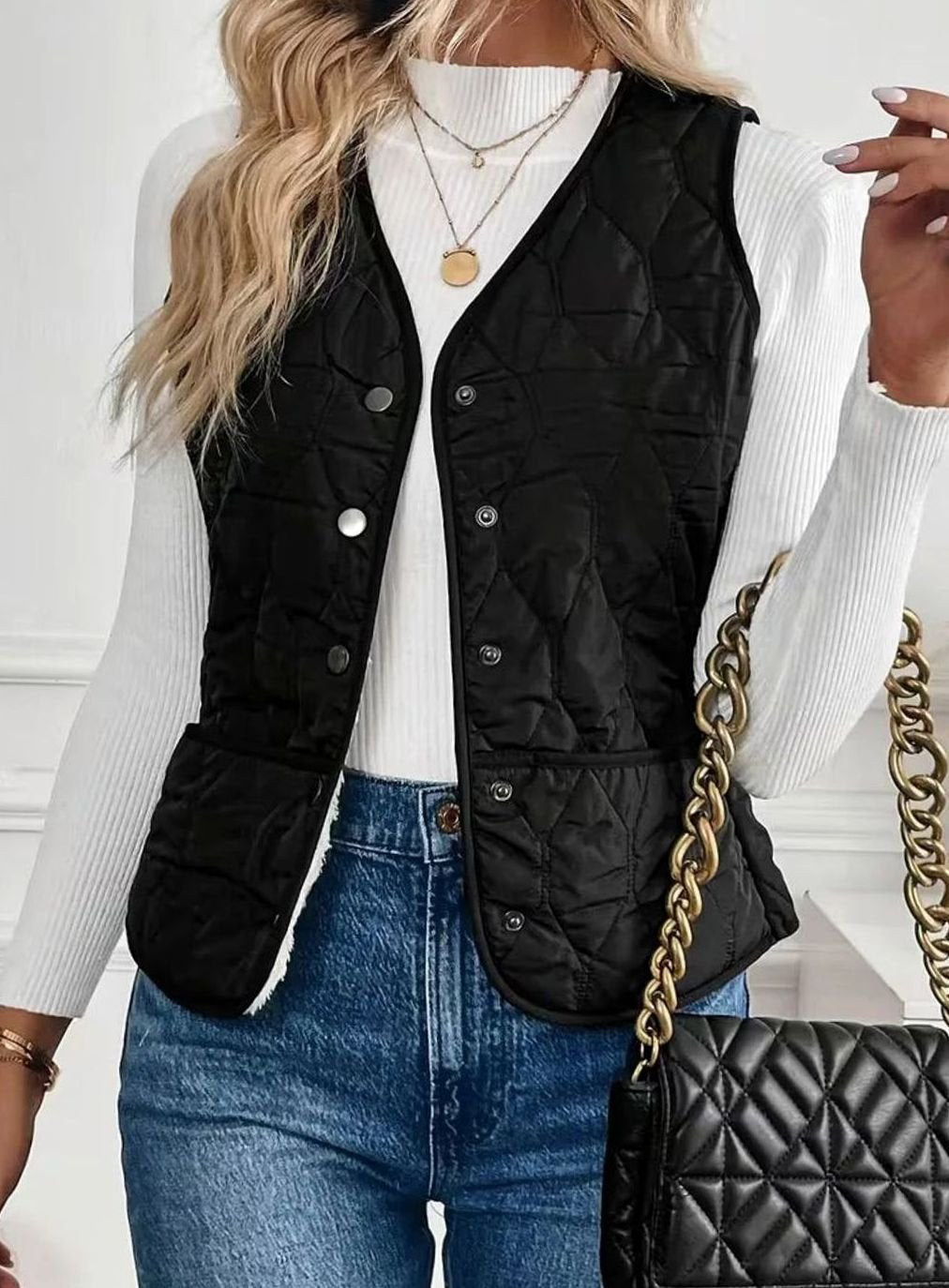 Anna | Dames Gewatteerde Mouwloze Bodywarmer Knoopsluiting Voorzakken parka dames