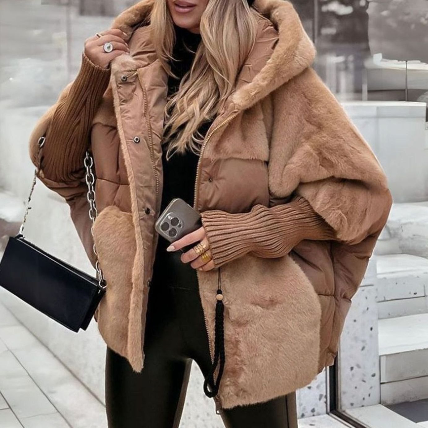 Eva | Dames Gewatteerde Winterjas Nepbont Capuchon Oversized Puffer