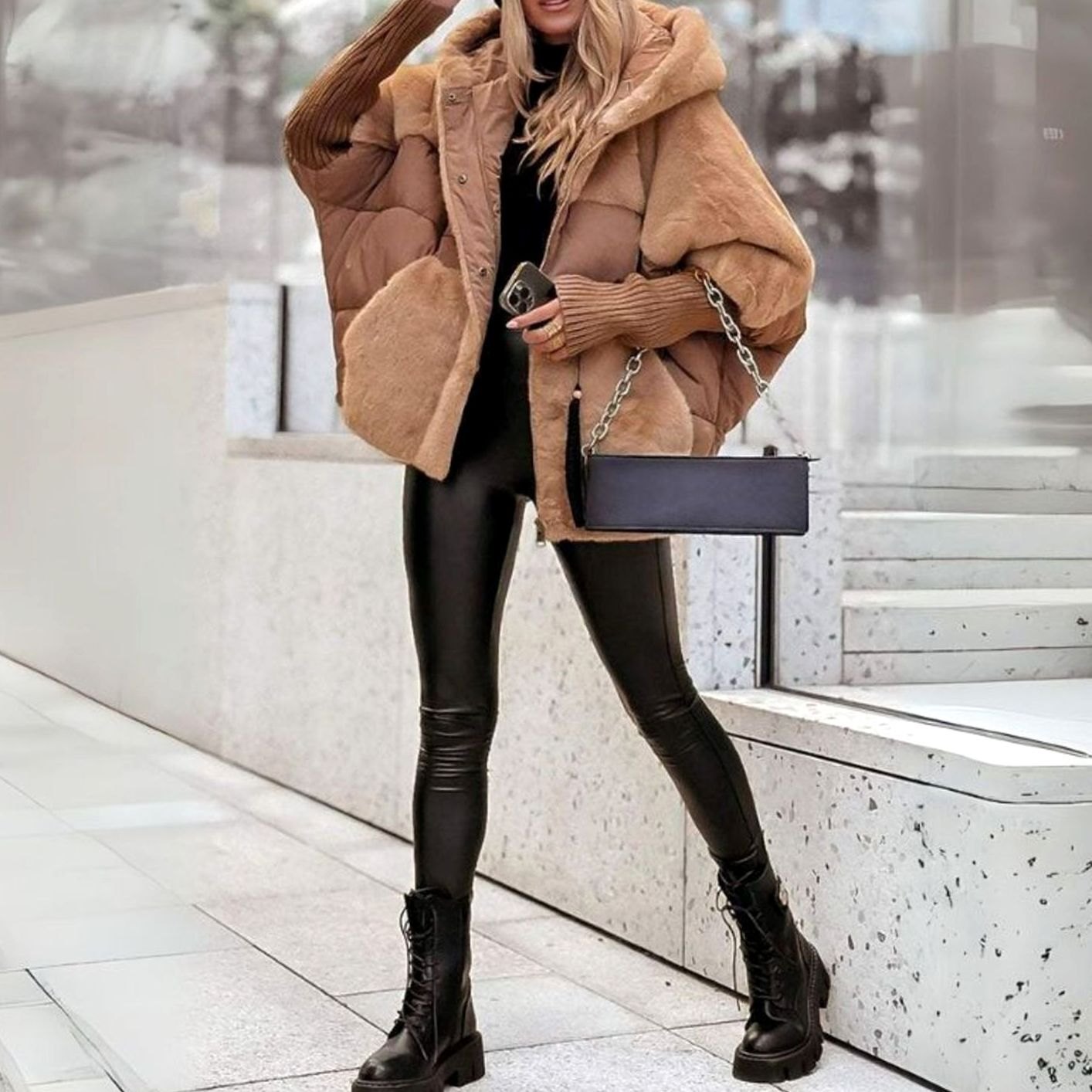 Eva | Dames Gewatteerde Winterjas Nepbont Capuchon Oversized Puffer