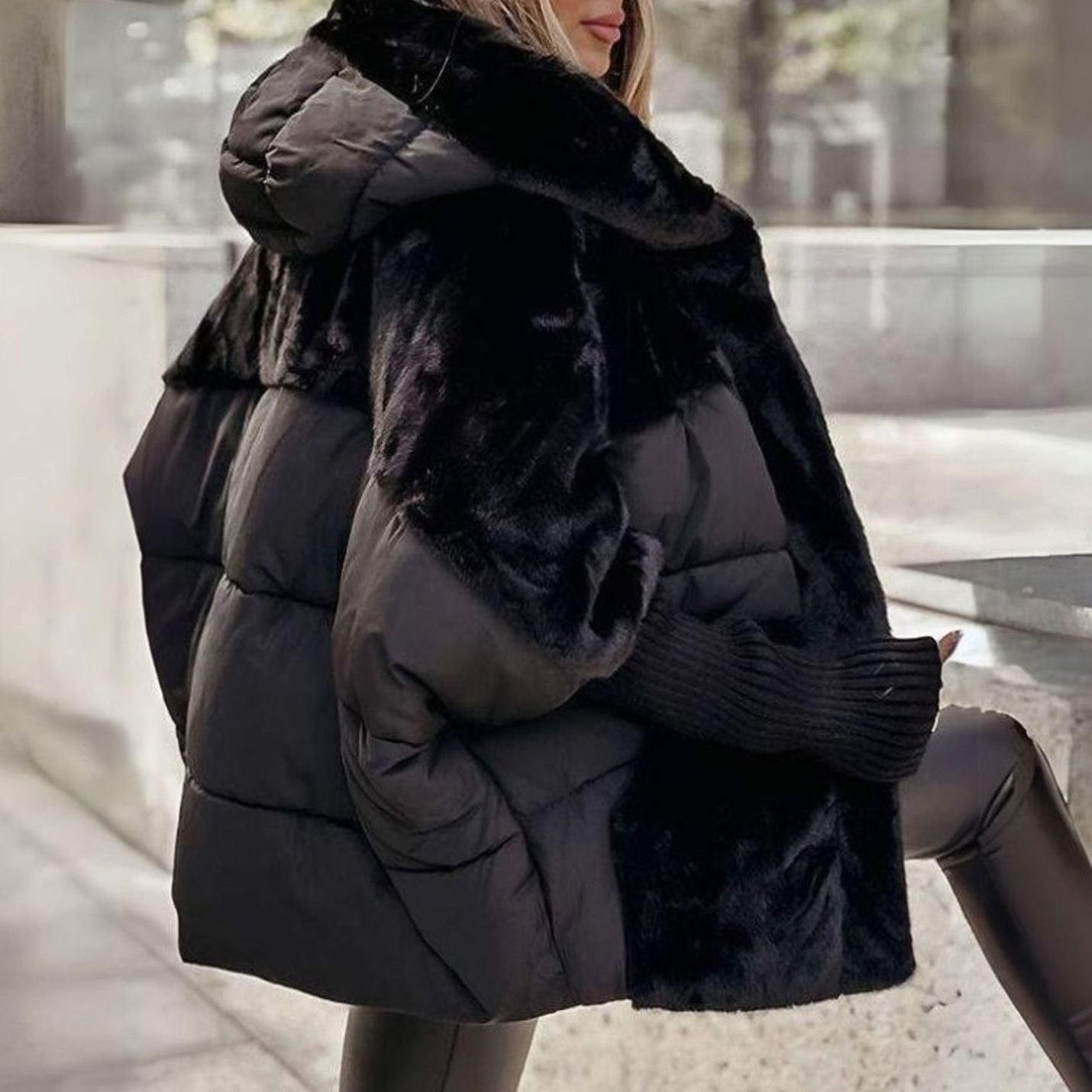 Eva | Dames Gewatteerde Winterjas Nepbont Capuchon Oversized Puffer