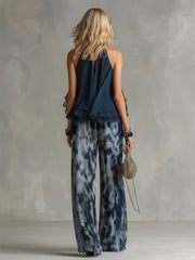 Anna | Dames Halter Ruffle Blouse Wijdbeense Broek Tweedelig Set