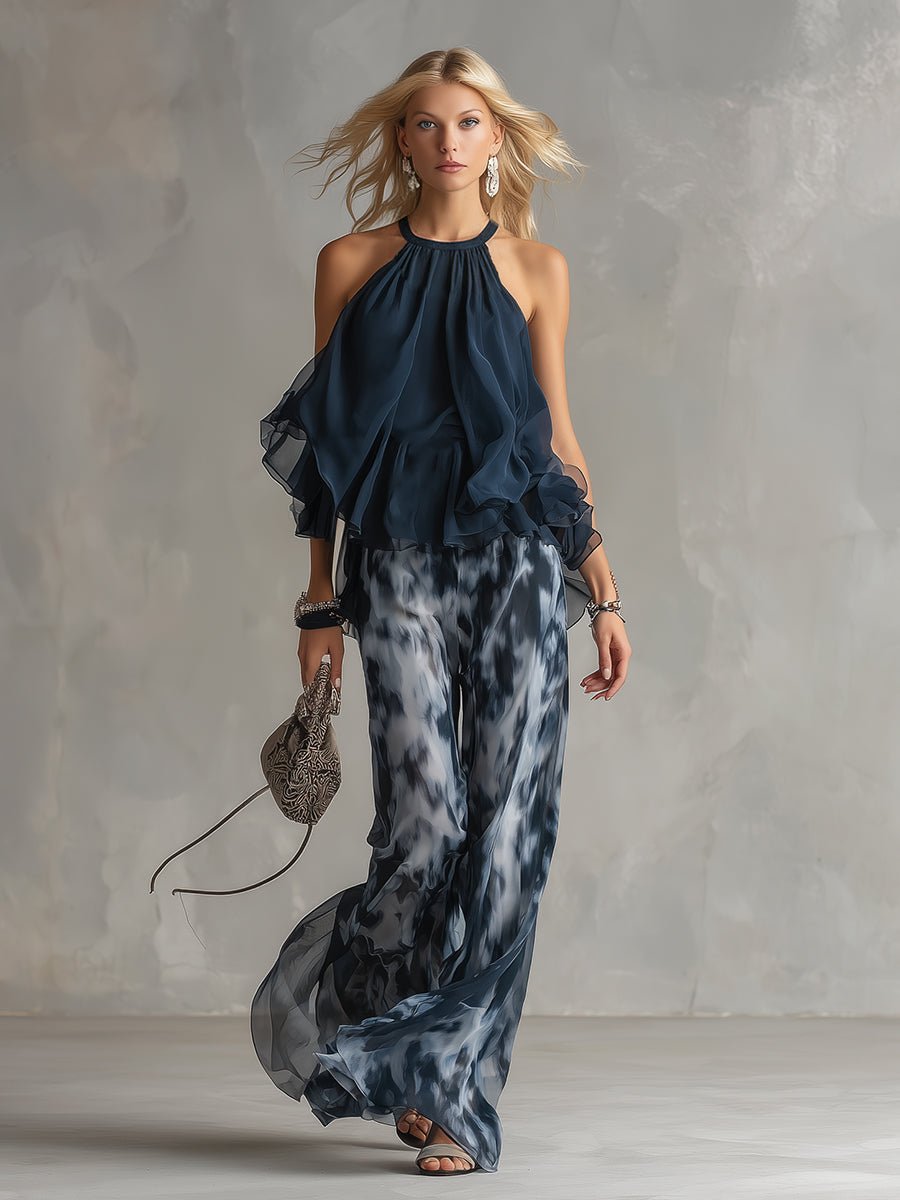 Emma | Dames Halter Wijdbeense Tweedelige Chiffon Broekset