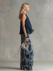 Emma | Dames Halter Wijdbeense Tweedelige Chiffon Broekset