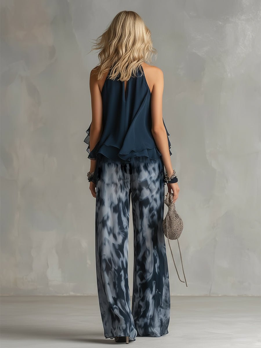 Emma | Dames Halter Wijdbeense Tweedelige Chiffon Broekset