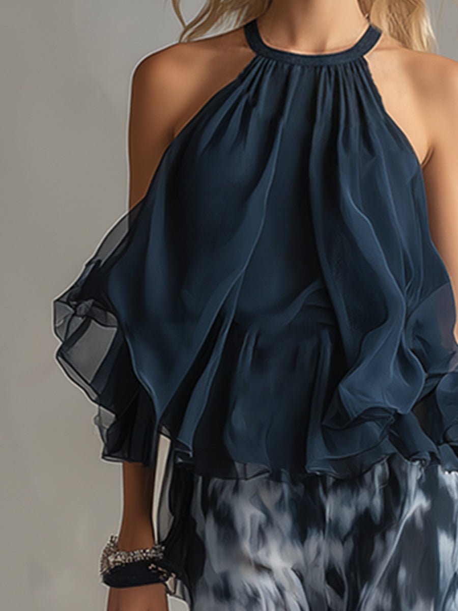 Emma | Dames Halter Wijdbeense Tweedelige Chiffon Broekset