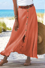 Julia | Dames Hoge Taille Knoopsluiting Linnen-look Maxi Rok