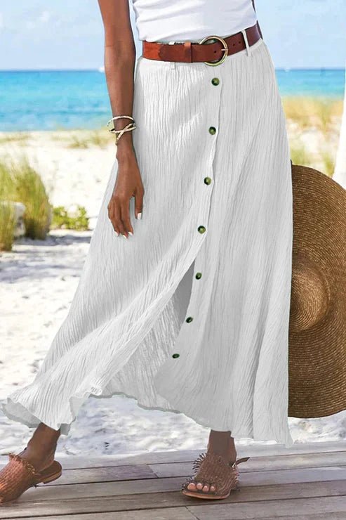 Julia | Dames Hoge Taille Knoopsluiting Linnen-look Maxi Rok