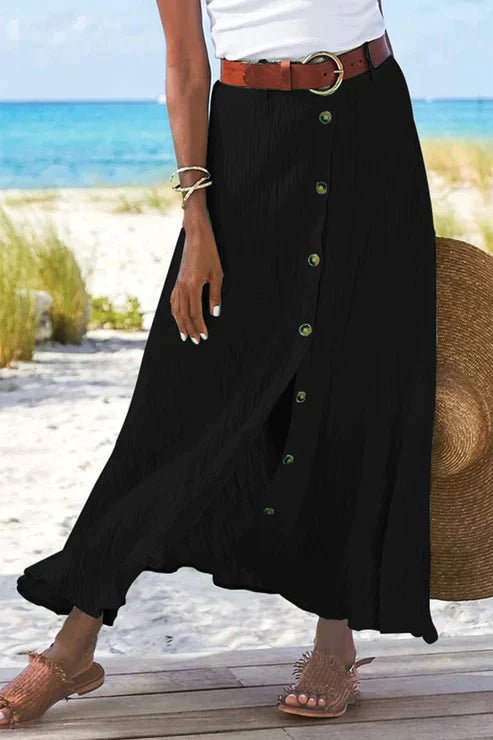 Julia | Dames Hoge Taille Knoopsluiting Linnen-look Maxi Rok