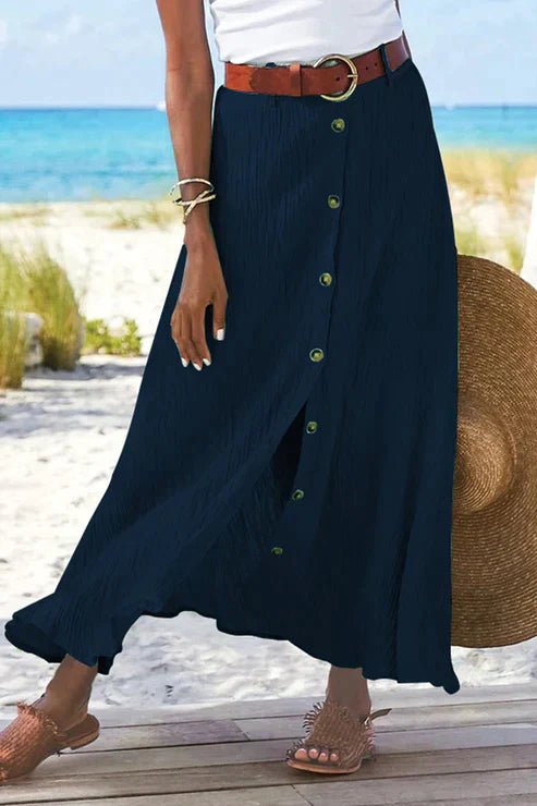 Julia | Dames Hoge Taille Knoopsluiting Linnen-look Maxi Rok