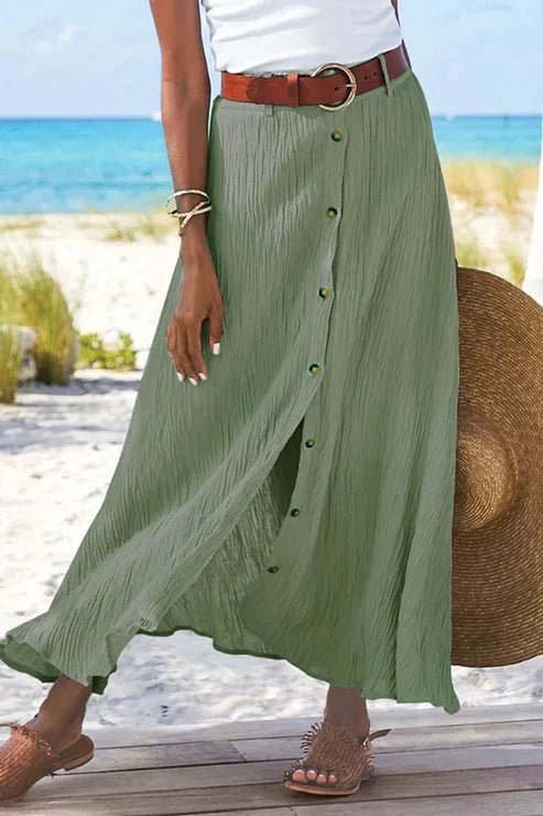 Julia | Dames Hoge Taille Knoopsluiting Linnen-look Maxi Rok