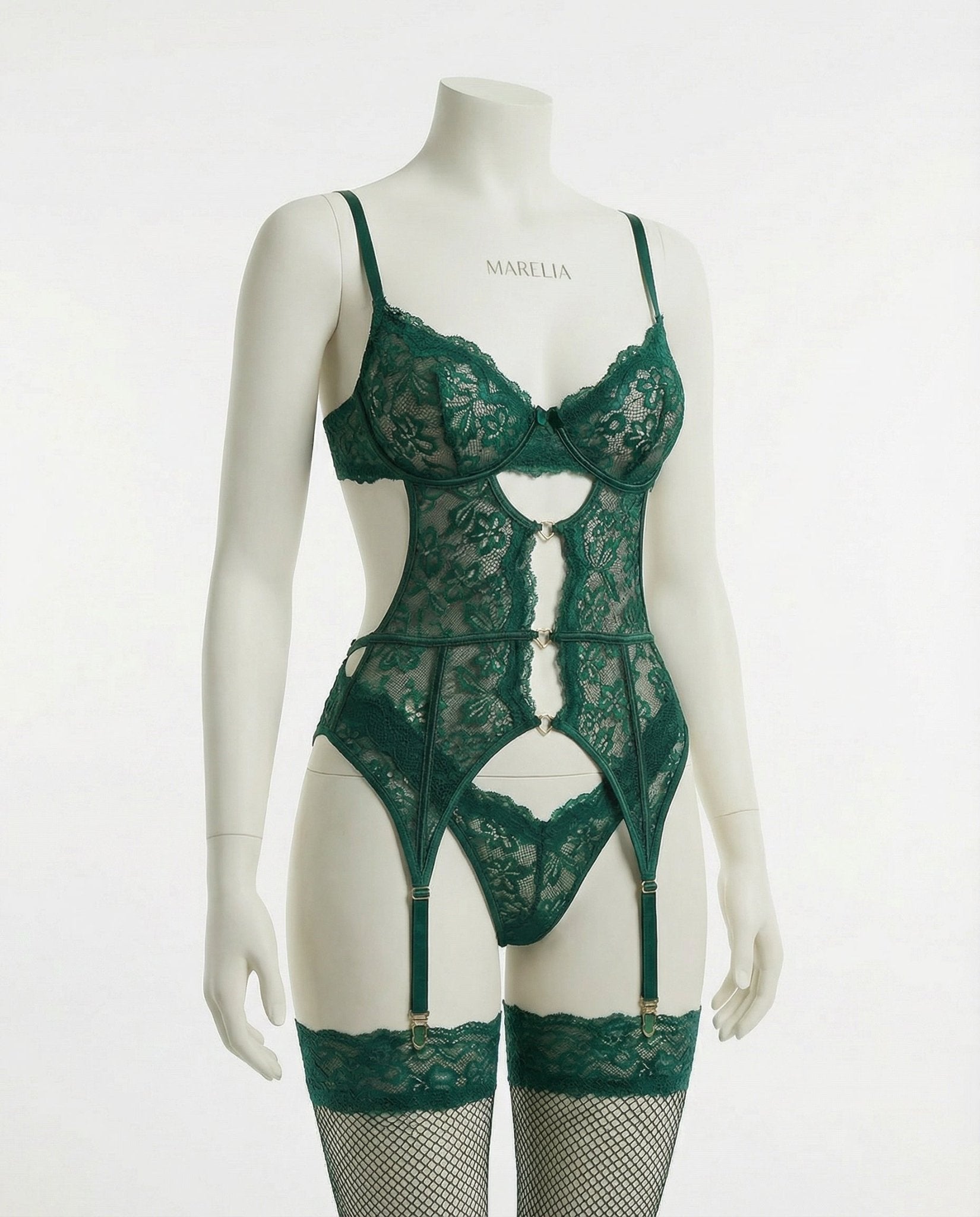 Eva | Dames Kanten Lingerie Set met Beugel BH Jarretellegordel Slip en Kousen