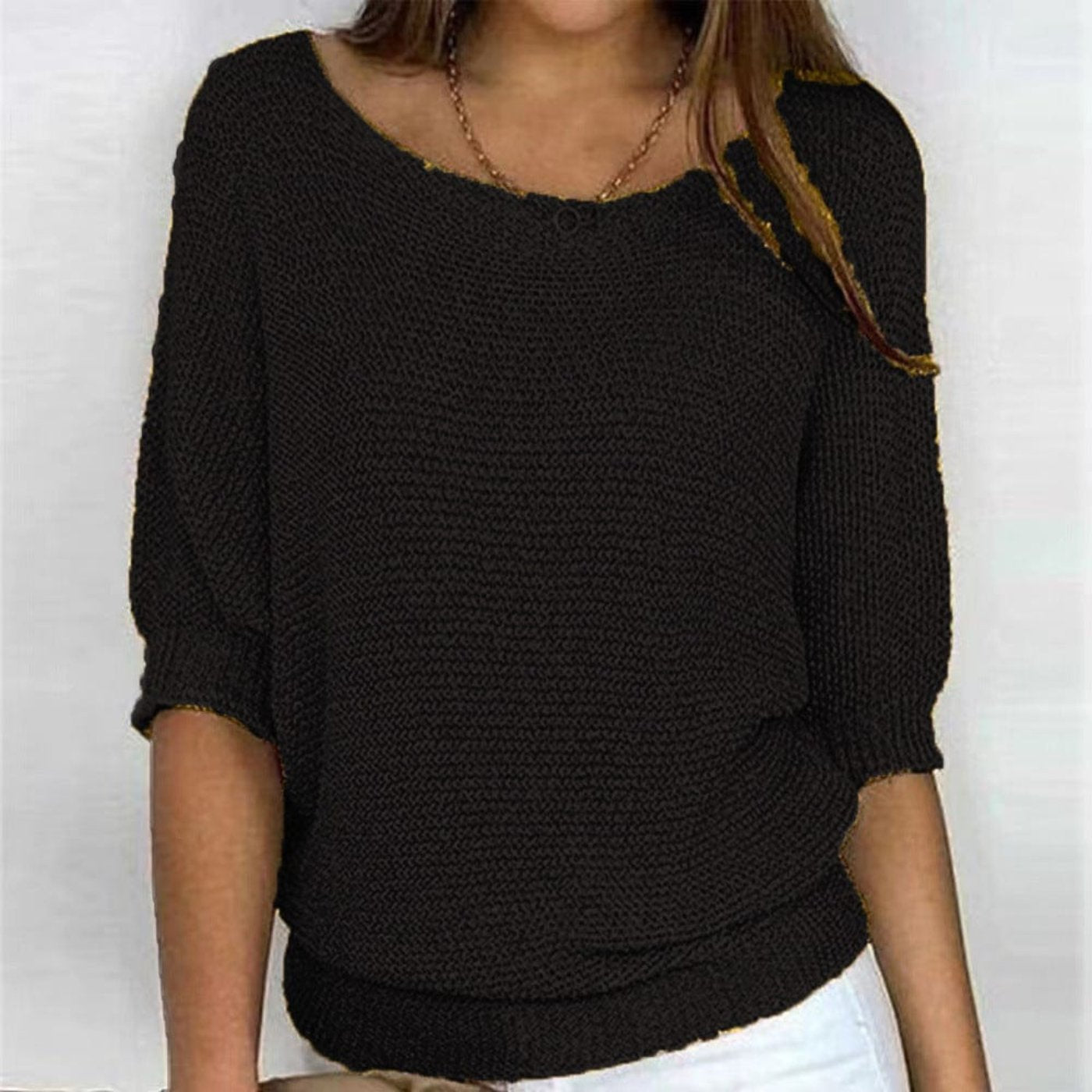 Fleur | Dames Katoenmix Gebreide 3/4 Mouw Oversized Trui