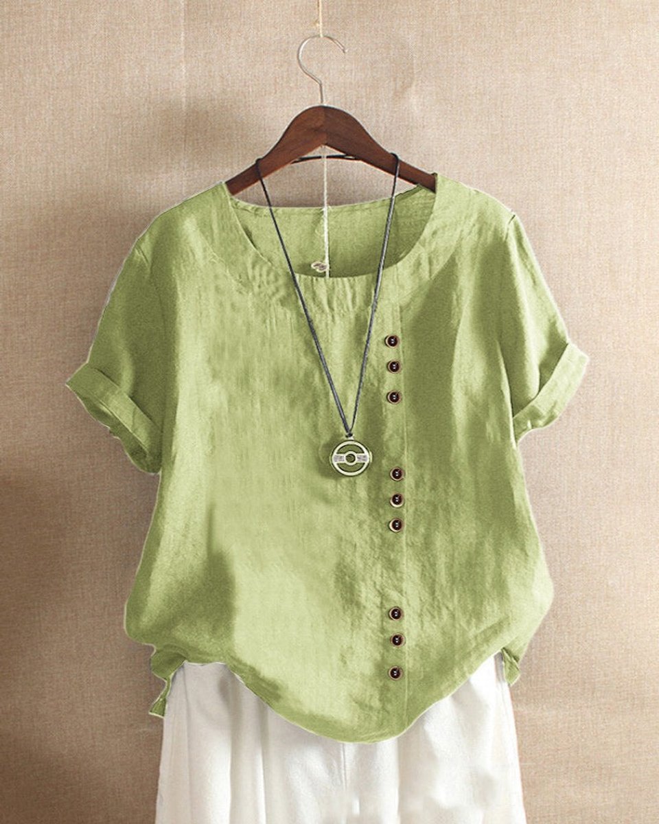 Emma | Dames Losvallende Linnen Blouse Asymmetrische Knoopsluiting
