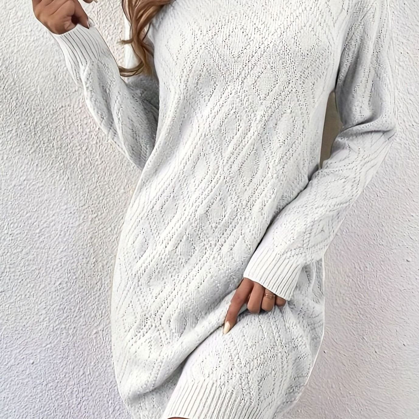 Anna | Dames Oversized Gebreide Ruitpatroon Trui Jurk Lange Mouw