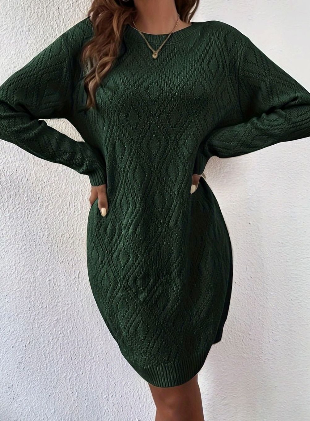 Anna | Dames Oversized Gebreide Ruitpatroon Trui Jurk Lange Mouw