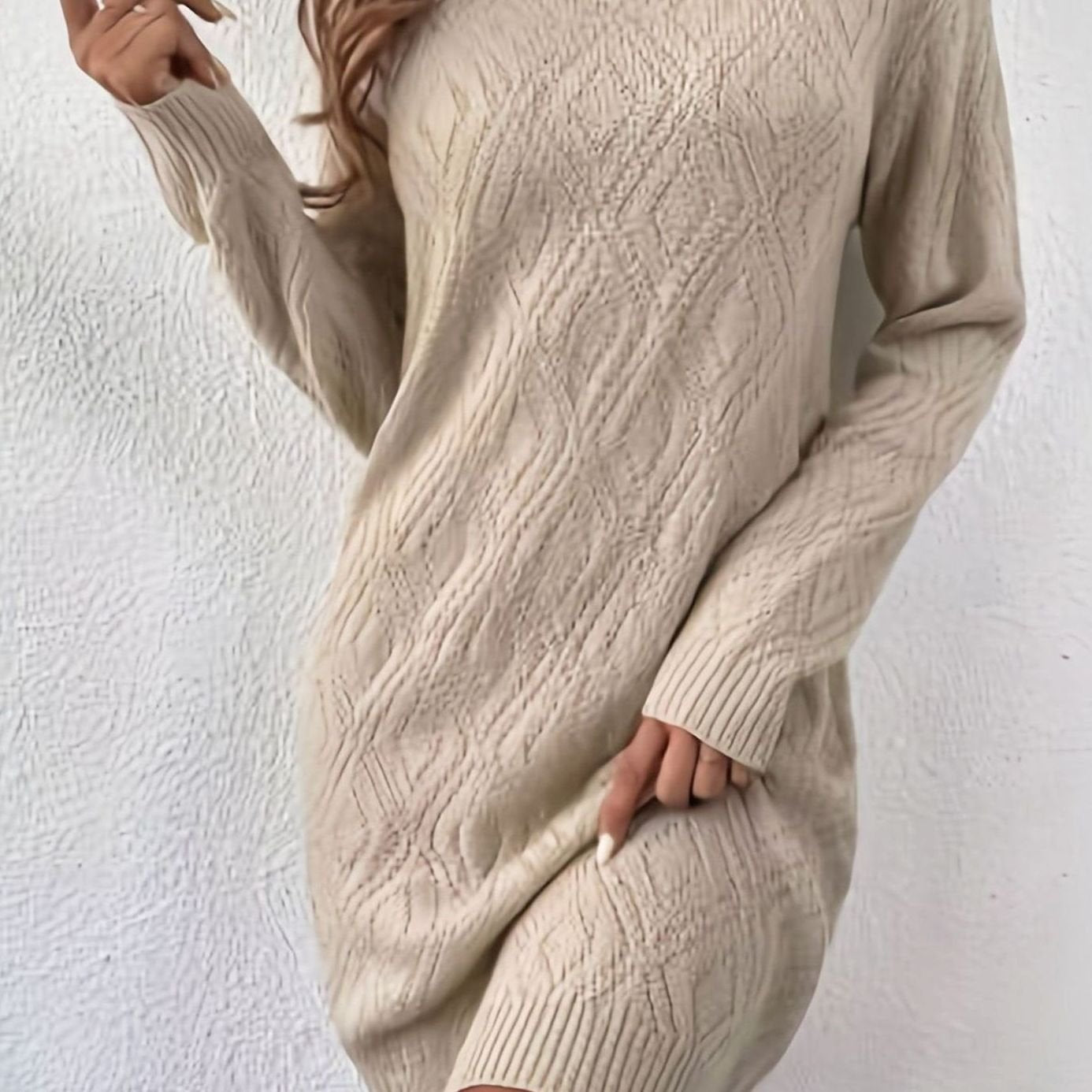 Anna | Dames Oversized Gebreide Ruitpatroon Trui Jurk Lange Mouw