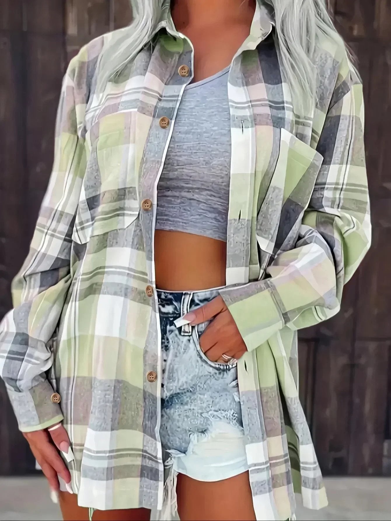 Lotte | Dames Oversized Geruit Flanel Overhemd met Lange Mouwen