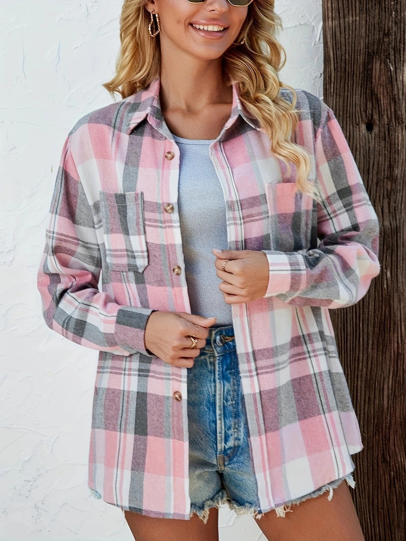 Lotte | Dames Oversized Geruit Flanel Overhemd met Lange Mouwen