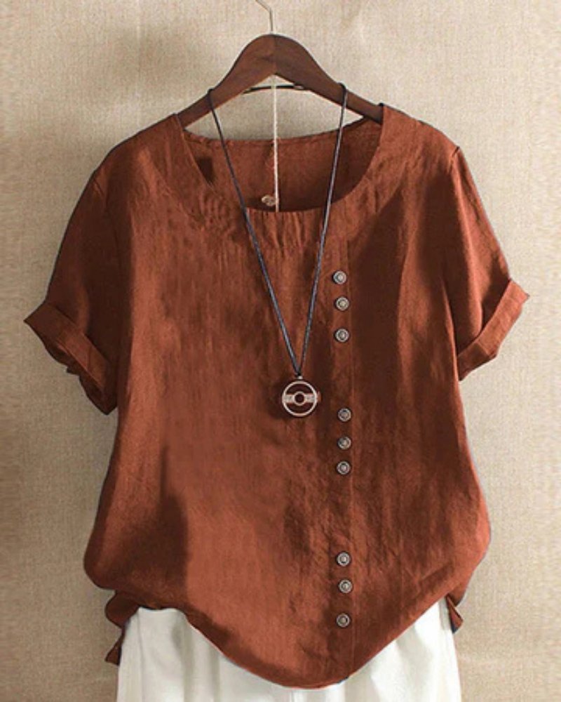 Elin | Dames Relaxed-Fit Linnen Tuniek Top met Knopendetail
