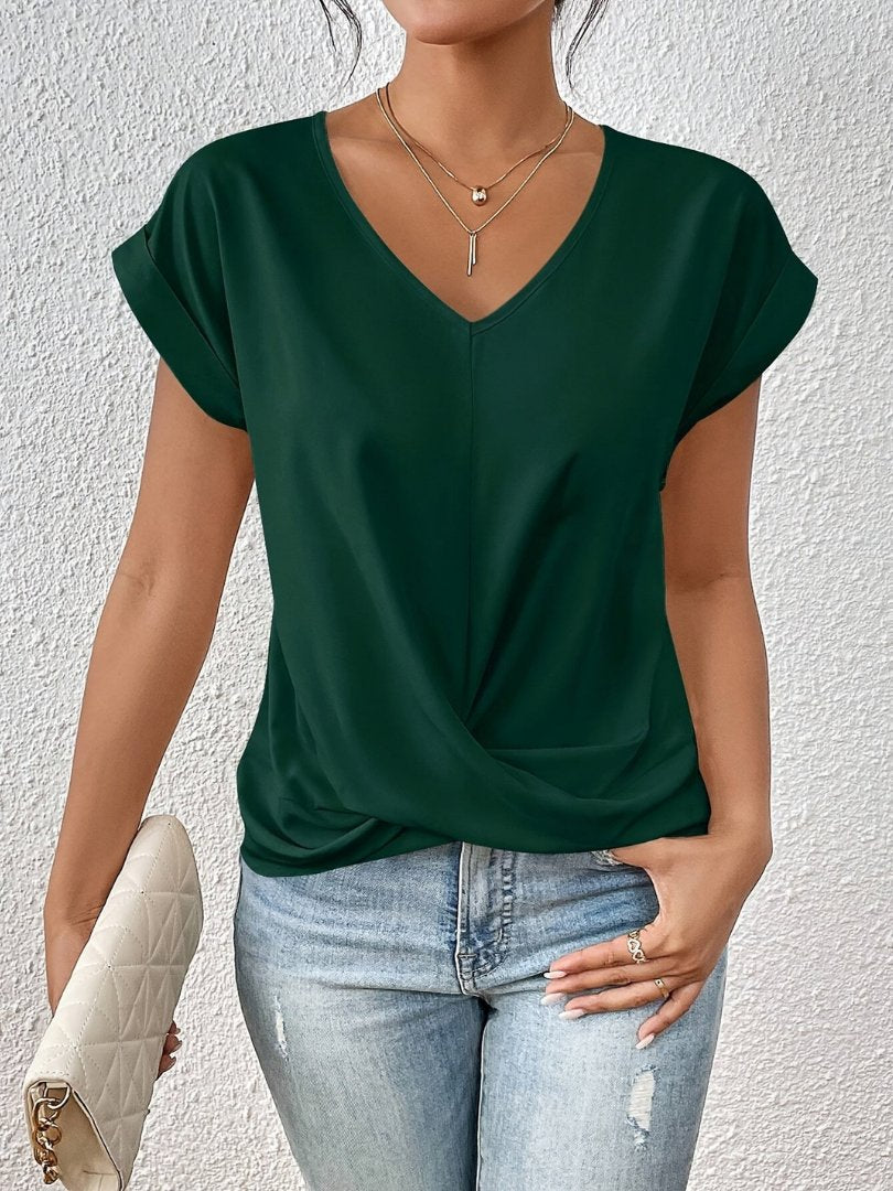 Lieke | Dames Satijn V-hals Twist-front Korte Mouw Top