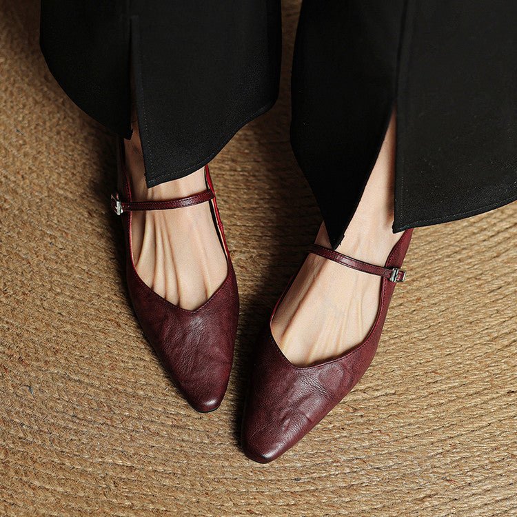 Elin | Dames Spitse Leren Mary Jane Slip-On Mules