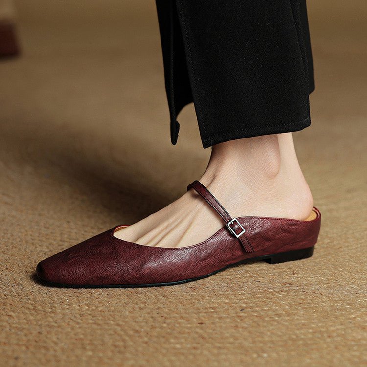 Elin | Dames Spitse Leren Mary Jane Slip-On Mules