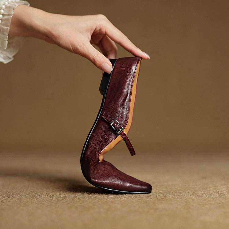 Elin | Dames Spitse Leren Mary Jane Slip-On Mules