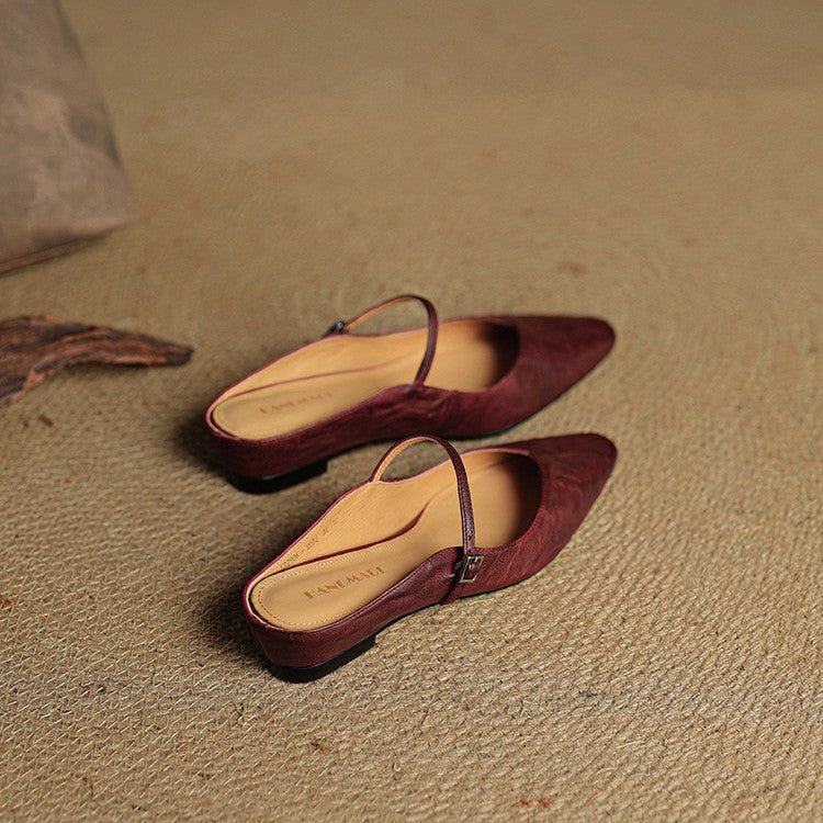 Elin | Dames Spitse Leren Mary Jane Slip-On Mules
