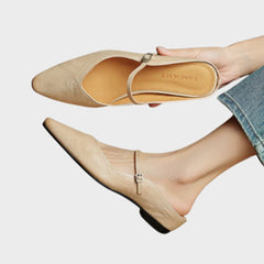 Elin | Dames Spitse Leren Mary Jane Slip-On Mules