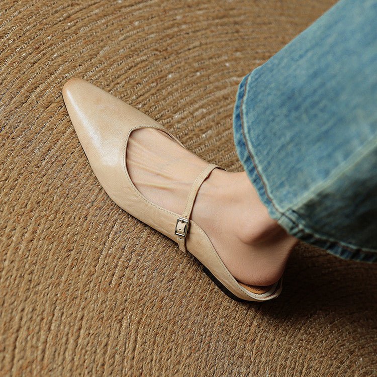 Elin | Dames Spitse Leren Mary Jane Slip-On Mules