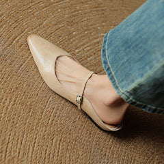 Elin | Dames Spitse Leren Mary Jane Slip-On Mules