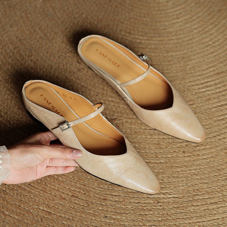 Elin | Dames Spitse Leren Mary Jane Slip-On Mules