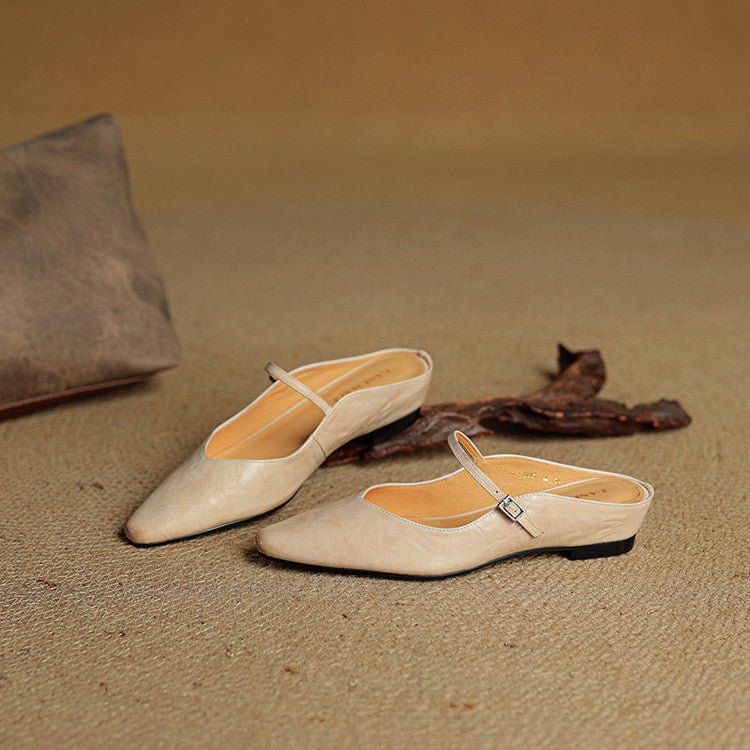Elin | Dames Spitse Leren Mary Jane Slip-On Mules