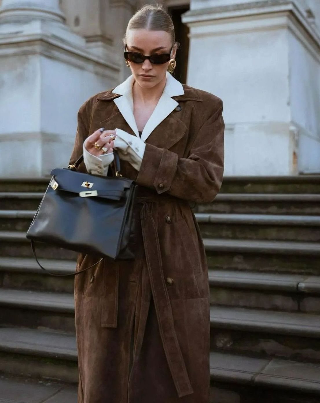 Lisa | Dames Suède Oversized Trenchcoat Bindceintuur Reverskraag