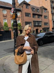 Lisa | Dames Suède Oversized Trenchcoat Bindceintuur Reverskraag