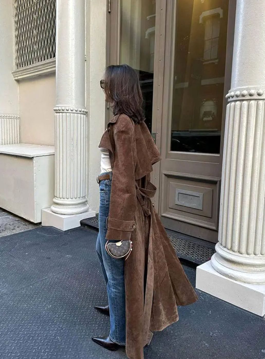 Lisa | Dames Suède Oversized Trenchcoat Bindceintuur Reverskraag